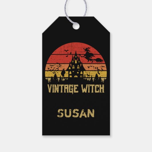 ハロウィン ヴィンテージ魔女 レトロな夕焼け ギフトタグ (正面)