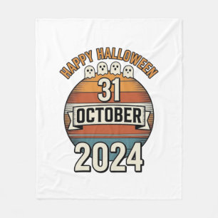 ハロウィン ヴィンテージ ゴースト デザイン 10月31日_1 フリースブランケット