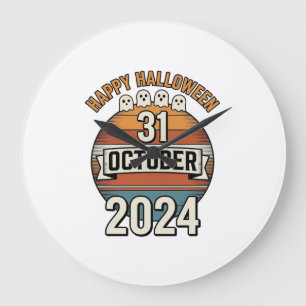 ハロウィン ヴィンテージ ゴースト デザイン 10月31日_1 ラージ壁時計