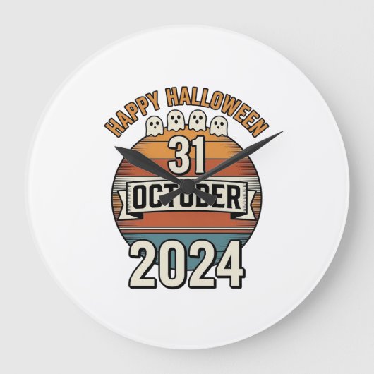 ハロウィン ヴィンテージ ゴースト デザイン 10月31日_1 ラージ壁時計 (正面)