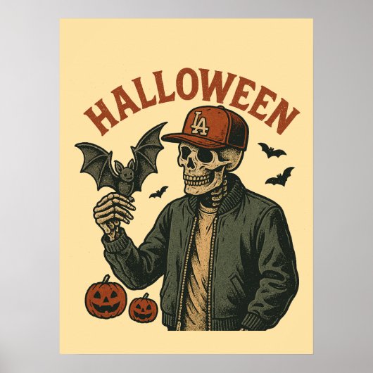 ハロウィン ヴィンテージ - スケルトンがいっぱい ポスター (正面)