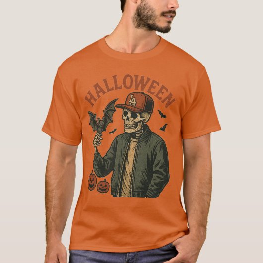 ハロウィン ヴィンテージ - スケルトン幽霊 Tシャツ (正面)