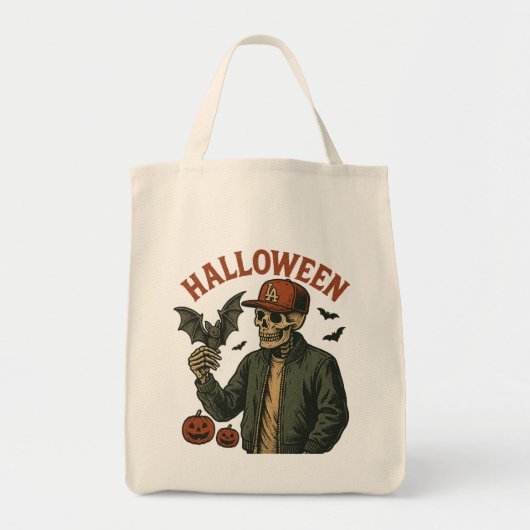 ハロウィン ヴィンテージ - スケルトン おばけ トートバッグ (正面)
