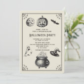 ハロウィン ヴィンテージ パンプキン ウィッチ パーティ 招待状 (スタンド正面)