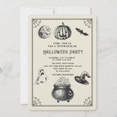 ハロウィン ヴィンテージ パンプキン ウィッチ パーティ 招待状 (正面)