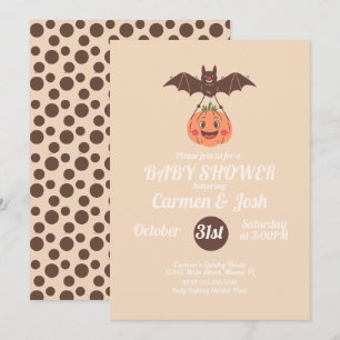 ハロウィン ヴィンテージ パンプキン コウモリ レトロ ベビーシャワー 招待状