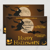 ハロウィン ヴィンテージ ブラック 邪悪な魔女 フルムーン 招待状 (正面/裏面)
