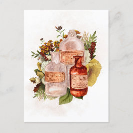 ハロウィン ヴィンテージ ボトル 秋の花 ポストカード