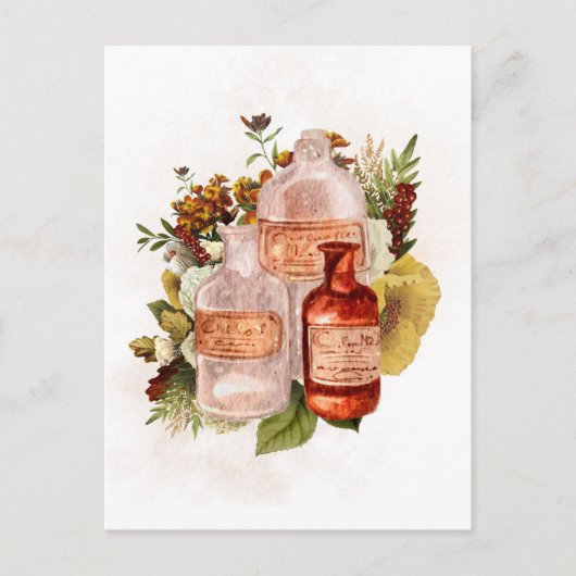 ハロウィン ヴィンテージ ボトル 秋の花 ポストカード (正面)