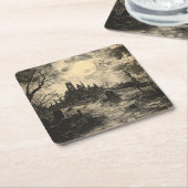 ハロウィン ヴィンテージ 墓地 墓石 スクエアペーパーコースター (アングル)