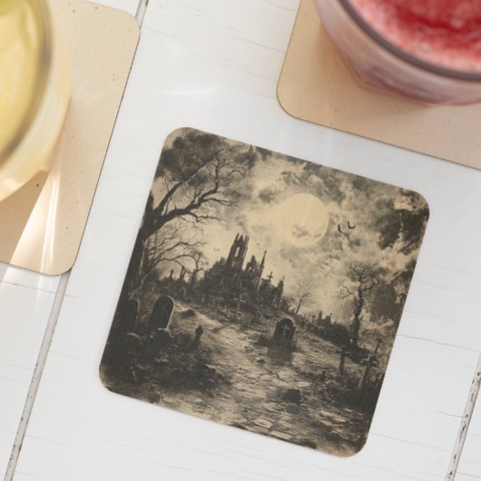 ハロウィン ヴィンテージ 墓地 墓石 スクエアペーパーコースター