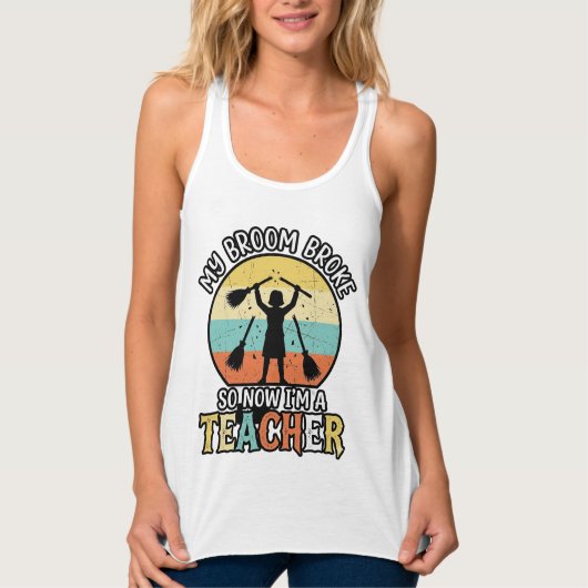 ハロウィン ヴィンテージ 壊れた箒 おもしろ先生 Tシャツ (正面)
