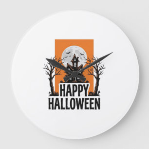 ハロウィン ヴィンテージ 幽霊の館 グラフィック_1 ラージ壁時計