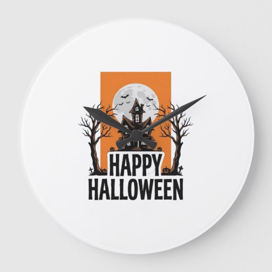 ハロウィン ヴィンテージ 幽霊の館 グラフィック_1 ラージ壁時計 (正面)