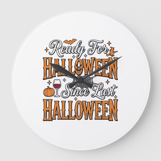 ハロウィン ヴィンテージ 彫刻 Tシャツ デザイン はい準備OK ラージ壁時計 (正面)