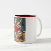 ハロウィン ヴィンテージ 真っ赤な衣装の女性がカボチャのランタンに ツートーンマグカップ (正面右)