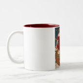 ハロウィン ヴィンテージ 真っ赤な衣装の女性がカボチャのランタンに ツートーンマグカップ (左)