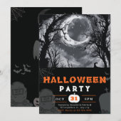 ハロウィン+三日月+夜空+お化け 招待状 (正面/裏面)