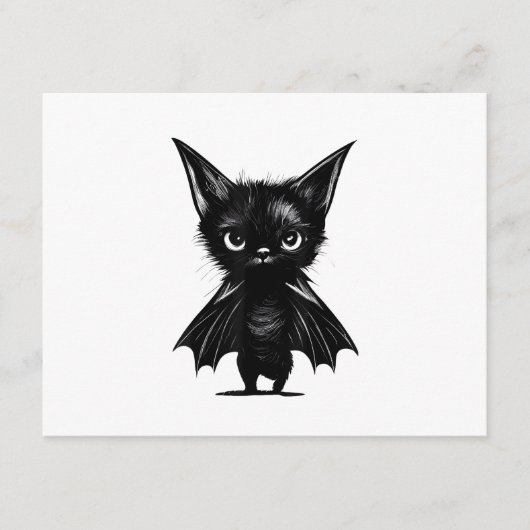 ハロウィン　不機嫌な黒猫　コウモリの衣装 エンクロージャーカード (正面)