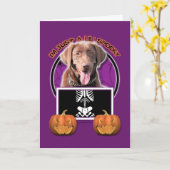 ハロウィン-不気味なちょうどLil -ラブラドールチョコレート カード (黄色い花)