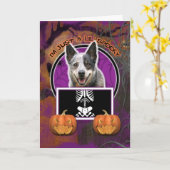 ハロウィン-不気味なちょうどLil -牛犬 カード (黄色い花)