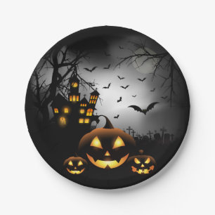 ハロウィン-不気味なカボチャ灰色の月-すべては選択します ペーパープレート