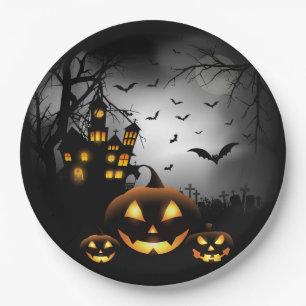 ハロウィン-不気味なカボチャ灰色の月-すべては選択します ペーパープレート