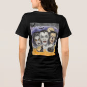 ハロウィン、不気味な笑いマスク、黒猫の見張り トライブレンドＴシャツ (裏面)