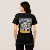 ハロウィン、不気味な笑いマスク、黒猫の見張り トライブレンドＴシャツ (裏面全面)