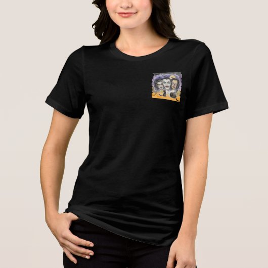 ハロウィン、不気味な笑いマスク、黒猫の見張り トライブレンドＴシャツ (正面)