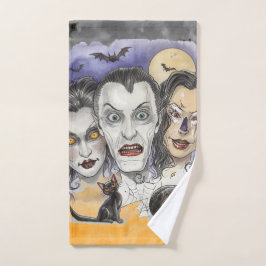 ハロウィン、不気味な笑いマスク、黒猫の観察 ハンドタオル