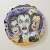 ハロウィン、不気味な笑いマスク、黒猫の観察 ラウンドクッション (裏面)