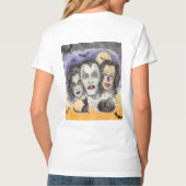 ハロウィン、不気味な笑いマスク、黒猫の観察 Tシャツ (裏面)