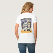 ハロウィン、不気味な笑いマスク、黒猫の観察 Tシャツ (裏面フル)