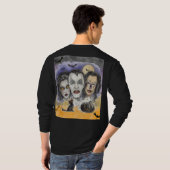 ハロウィン、不気味な笑い仮面、黒猫の見張り Tシャツ (裏面フル)