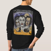 ハロウィン、不気味な笑い仮面、黒猫の見張り Tシャツ (裏面)