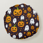 ハロウィン:不気味スマイルとカボチャの友人 ラウンドクッション (裏面)