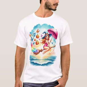 ハロウィン 人魚 魔女の箒 Tシャツ