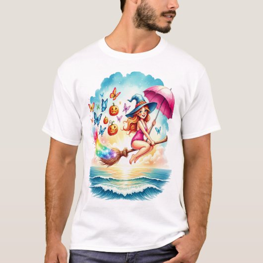 ハロウィン 人魚 魔女の箒 Tシャツ (正面)