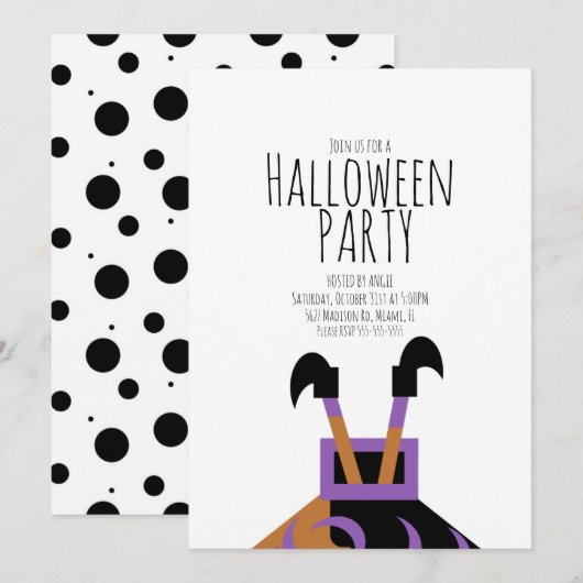 ハロウィン 仮装パーティ 誕生日会 魔女 お祝い  招待状 (正面/裏面)