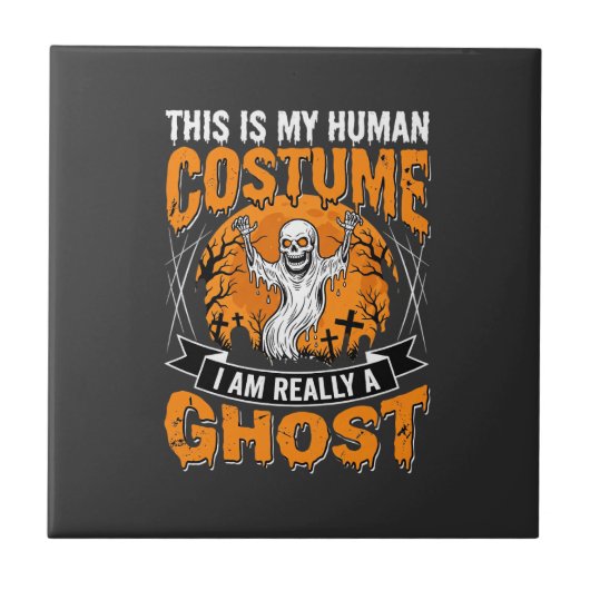 ハロウィン 仮装 グラフィックTシャツ 幽霊 スケルトン デザイン タイル (正面)