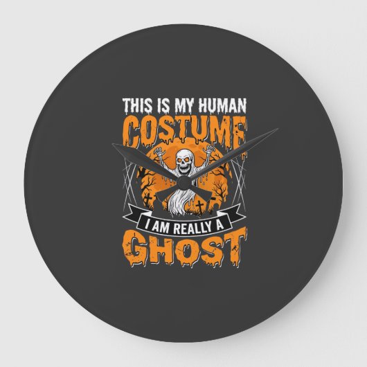 ハロウィン 仮装 グラフィックTシャツ 幽霊 スケルトン デザイン ラージ壁時計 (正面)