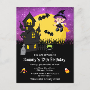ハロウィン 仮装 誕生日 魔女 紫 ポストカード