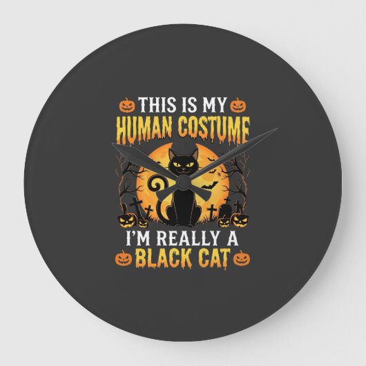 ハロウィン 仮装 黒猫の墓場 ラージ壁時計 (正面)