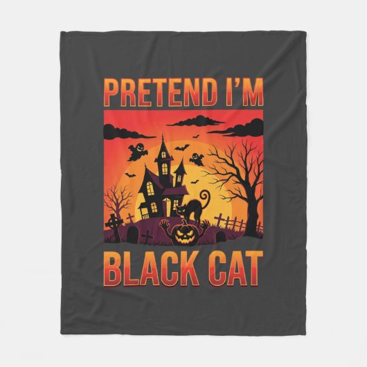 ハロウィン 仮装 黒猫 幽霊の館 グラフィック フリースブランケット (正面)
