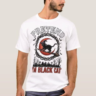 ハロウィン 仮装 黒猫 魔女 帽子 赤い月_1 Tシャツ