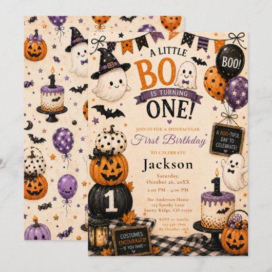 ハロウィン 初誕生日パーティー 招待状 (正面/裏面)