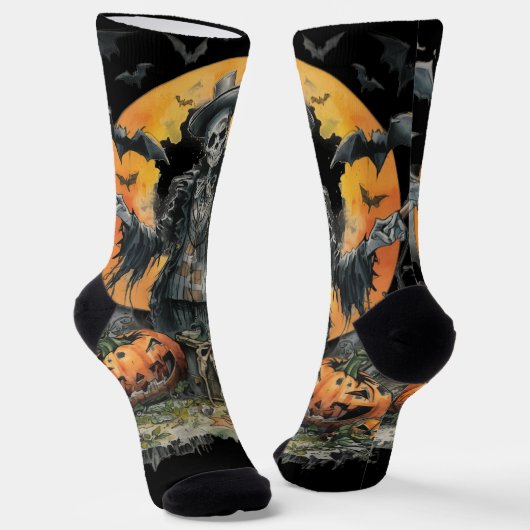 ハロウィン、収穫の月のスカルジェントルマン ソックス (傾斜あり)
