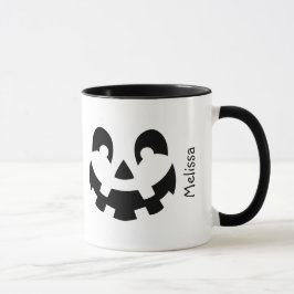 ハロウィン 名前入り 黒と白のカボチャの顔 マグカップ