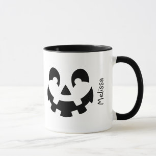 ハロウィン 名前入り 黒と白のカボチャの顔 マグカップ